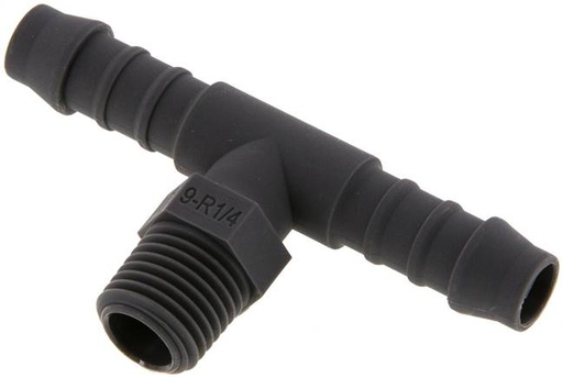 [F29FU-X10] 9 mm (3/8'') & R1/4'' PA 6 Tee Hose Barb with Male Threads [10 Pieces]