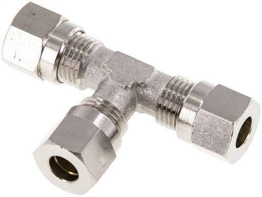 [F2A5Y-X2] 6LL Niquelado Latón Tee Cutting Fitting 100 bar ISO 8434-1 [2 Piezas]