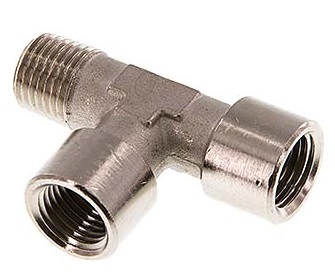 [F2PMZ-X2] R 1/4'' x G 1/4'' M/F Nickel plated Brass Tee 16 Bar [2 Pieces]