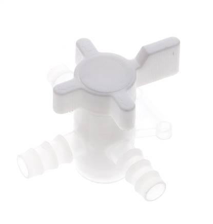 [V2S2U] PVDF 3-way Ball Valve 10 mm Hose Barbs