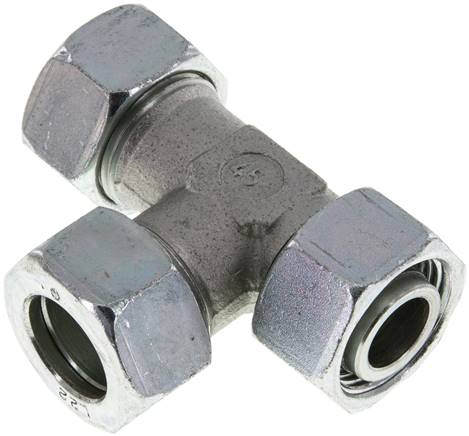 [SI-F2CNP] Racor de corte en T en ángulo recto de acero cincado 22L con rótula 160 bar ajustable ISO 8434-1