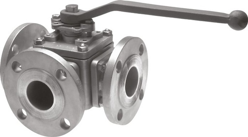 [V2UNU] Flanged Ball Valve 3-Way L-port DN25 PN16 Stainless Steel