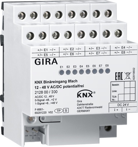 [E36YR] Système de bus d'entrée binaire Gira KNX sur rail DIN - 212800