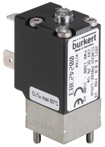 [379493] Solenoid Valve 20x20 mm SFB flange NC Stainless steel FKM -1-3bar/-15-44psi 12VDC Oxygen Fat/Oil Free 2871 379493