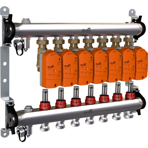 [V2XPR] Belimo Manifold 7 X Zonekleppen 24VAC/DC 75s 2/3-Punt 1Nm IP40 EM-ECQ-07F/CQ24A