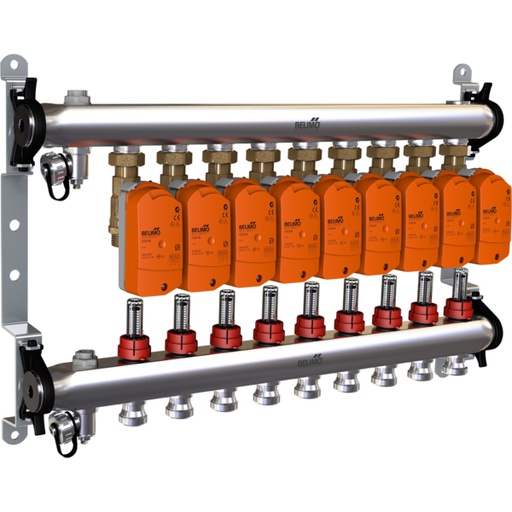 [V2XQF] Belimo Verdeelstuk 9 X Zonekleppen 24VAC/DC 75s MP-Bus 1Nm IP40 Aansluitklem EM-ECQ-09F/CQ24A-MPL-T