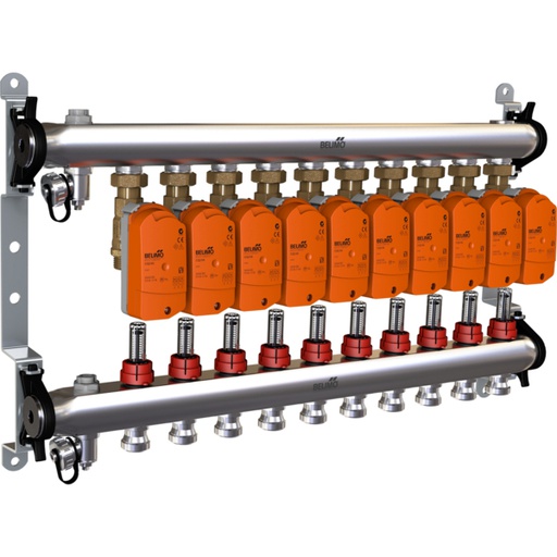 [V2XQU] Belimo Verteiler 10 X Zonenventil 24VAC/DC 75s 2-10V 1Nm IP40 Klemme EM-ECQ-10F/CQ24A-SR-T