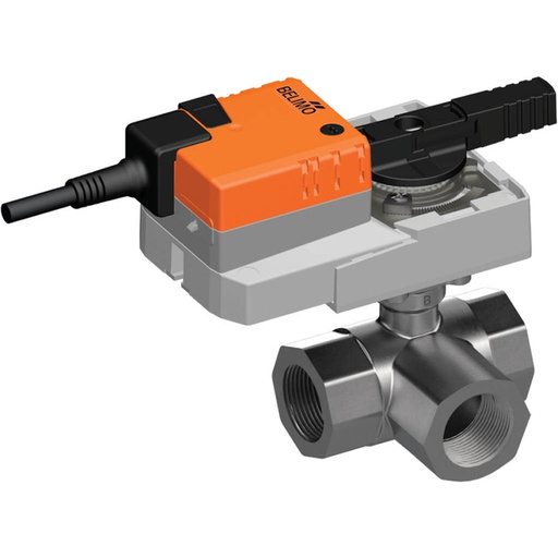 [V39KM] Robinet à boisseau sphérique électrique 3 voies caractérisé Rp1 1/4'' Laiton EPDM 16m3/h 16bar/232psi 24 V AC/DC