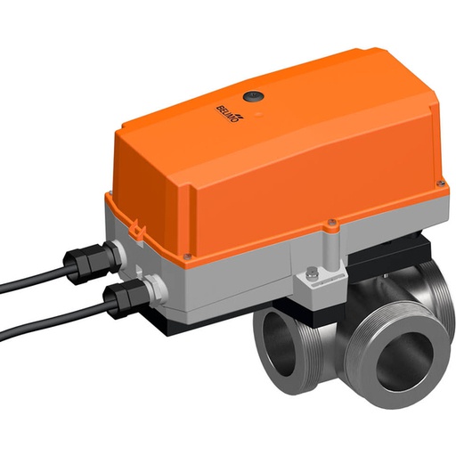 [V3F59] Robinet à boisseau sphérique électrique caractérisé à 3 voies G1'' mâle laiton EPDM 1,6m3/h 16bar/232psi 24 V AC/DC