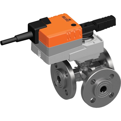 [V3GHZ] Robinet à boisseau sphérique électrique à 3 voies caractérisé Bride DN 15 Laiton EPDM 1,6m3/h 6bar/87psi 24 V AC/DC