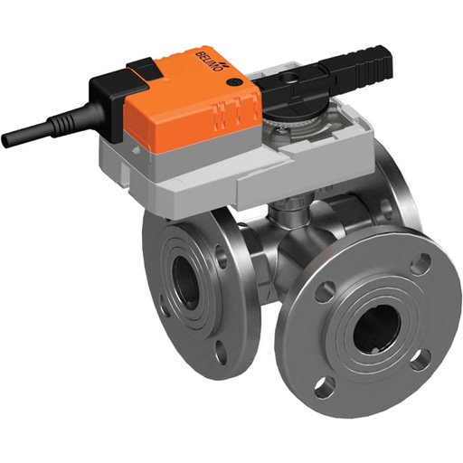 [V3H9Q] Robinet à boisseau sphérique électrique à 3 voies caractérisé Bride DN 40 Laiton EPDM 16m3/h 6bar/87psi 24 V AC/DC