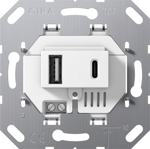 [E3DGA] Gira USB Power Supply 2-Port Type A/C Wall Socket White - 234900