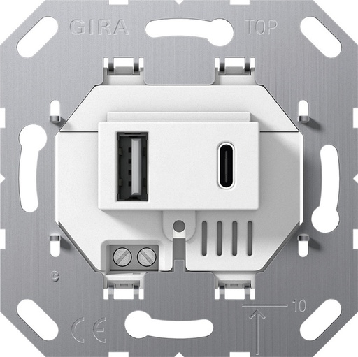 [E3DGA] Gira USB Power Supply 2-Port Type A/C Wall Socket White - 234900