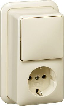 [E3DKR] Gira Combi Switch Wall Socket With Mount Plate Cream - 017610