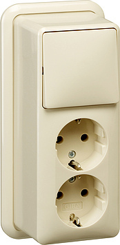 [E3DKV] Gira Combination Switch with Dual Wall Socket and Built-In Grounding - 018610