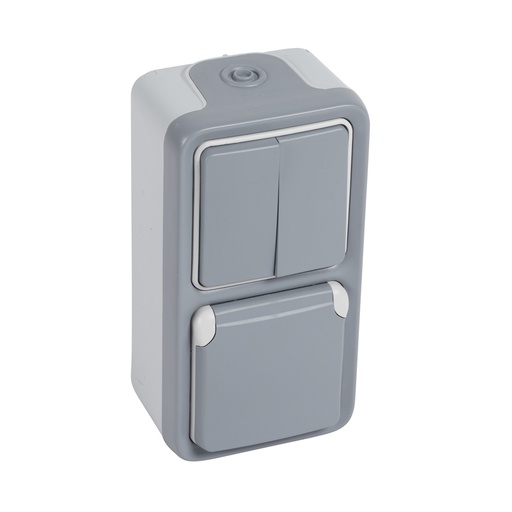 [E3FRR] Legrand Plexo IP55 verticale dubbele wandcontactdooscombinatie - 069747