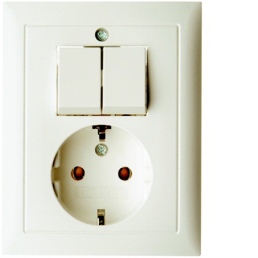 [E3HAC] Hager Berker S1 SCHUKO Socket Outlet With Cover Plate Glossy White - 6143558942