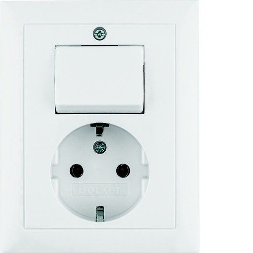 [E3HAG] Hager Berker Combination Switch Socket Outlet Polar White Glossy - 6143568949