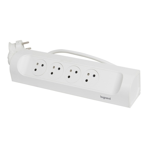 [E3HGN] Legrand 90 Degree Mountable Socket 4x2P With Earth 1m Cord White (European Socket) - 049404