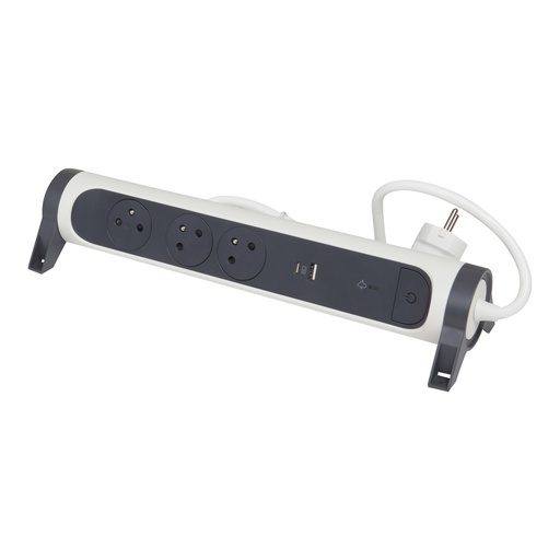 [E3HGV] Legrand Premium USB A+C OSB 3x2P With Earth 1.5m Black White (European Socket) - 049416