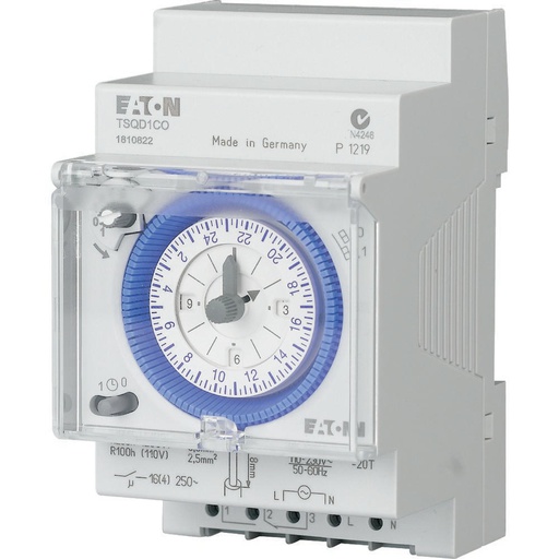 [E3K44] Eaton Interruptor Horario Analógico 24hr Cuarzo Montaje en Carril DIN TSQD1CO - 167390