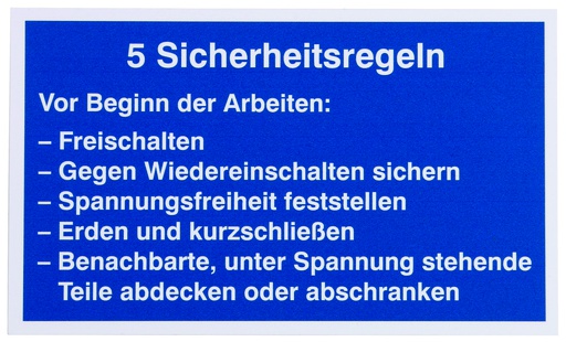 [E3FH5] Dehn Sign 5 Reglas de Seguridad en Alemán Material Plástico - 700057