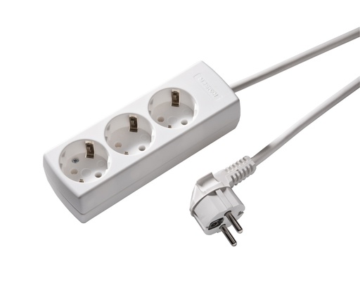 [E3H33] Martin Kaiser 3-Way Socket 45 Degree With Earth Cable 3M Arctic White (European Socket) - 1047ZL3-15W/KWS
