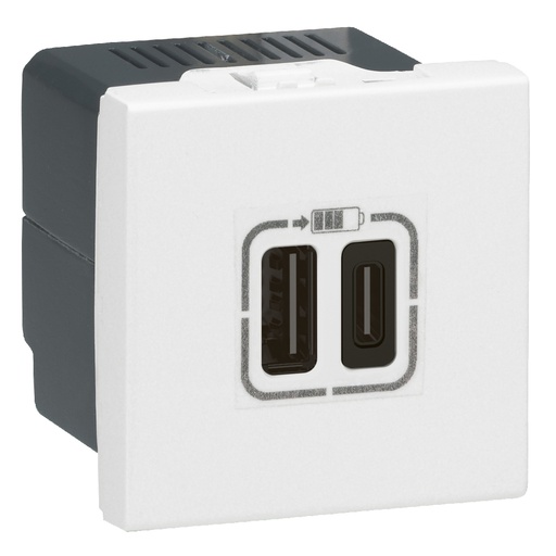 [E3J3N] Legrand Mosaic USB Charger Type A+C 2 Module White - 077592