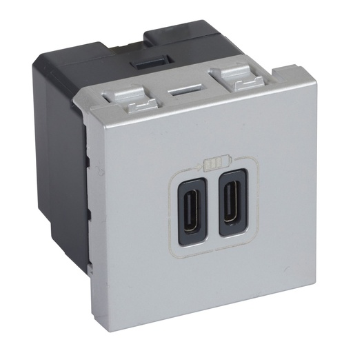 [E3J3Q] Legrand Mosaic USB Charger Type C 2m Aluminum - 079390