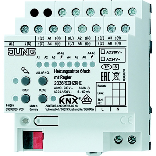 [E3KPD] Jung KNX Chauffage Acteur Régulateur intégré 230/24V 6 voies - 2336REGHZRHE