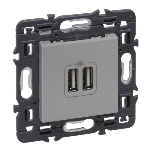 [E3M3P] Legrand Afsluiter met 2 USB Type A Volledig gemonteerd aluminium apparaat - 741331