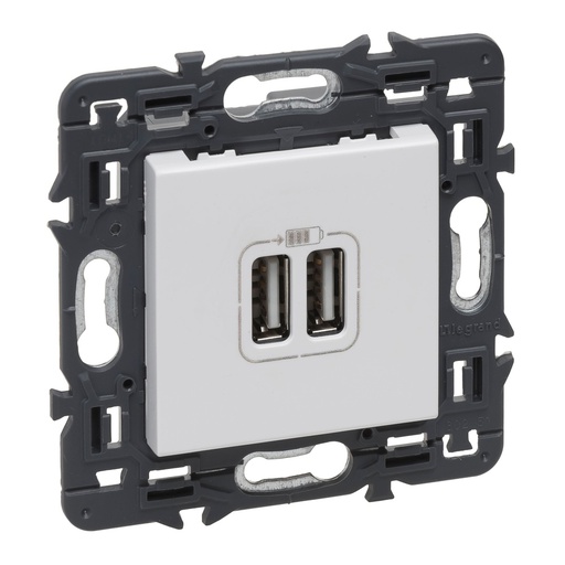 [E3M3M] Legrand 2-Port USB Type A White Wall Socket Full Device With Screw - 741231