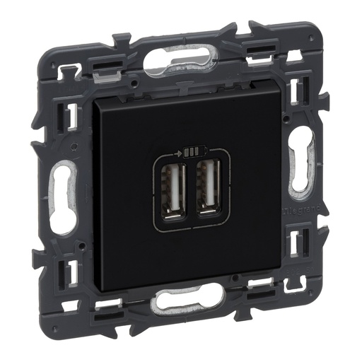 [E3M3R] Legrand Outlet With 2 USB Type A Ports Black Full Device - 741431