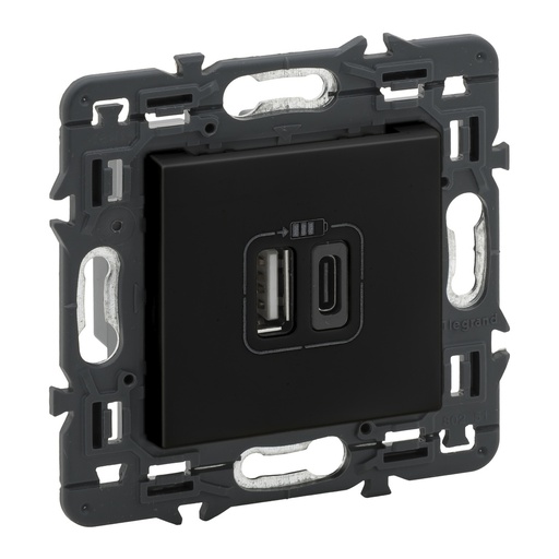 [E3M3S] Legrand Val Outlet 2xUSB Type A+C Complete Device Black - 741432