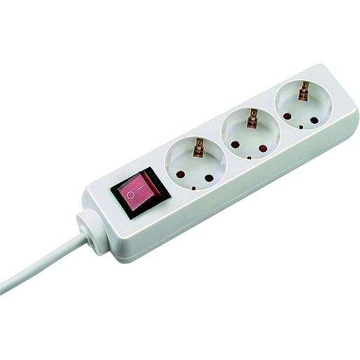 [E3MJX] Selly 3x230V Steckdose mit Schalter und 1,5m Kabel Weiß (Europäische Steckdose) - 384.272S