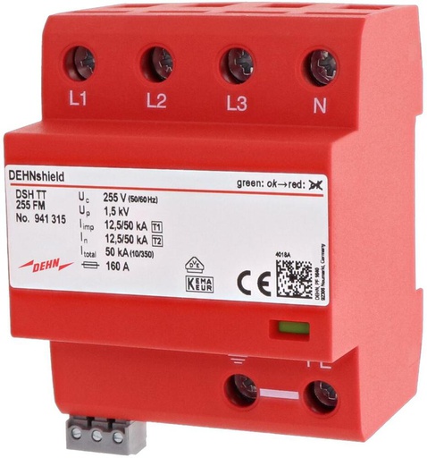 [E3MPZ] Dehn DSH TT 255 FM Combined Arrester Type 1+2 For 3-Phase TT TN-S - 941315