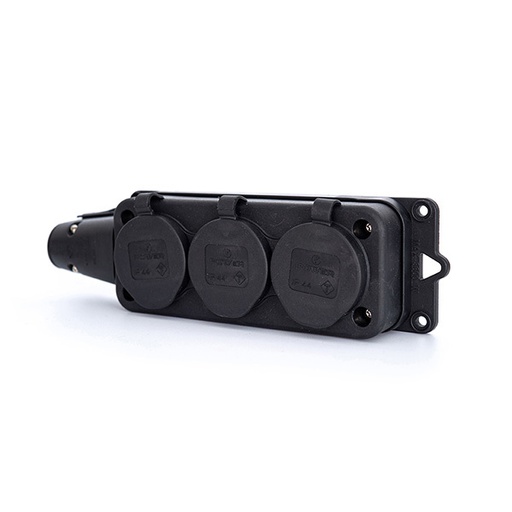 [E3MQ3] Toma de corriente de goma Power Solid de 3 vías IP44 Negra (Enchufe Europeo) - PWC163VR