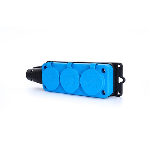 [E3MQ4] Power Solid 3-Way Rubber Socket with Earthing IP44 Blue/Black (European Socket) - PWC163VRB