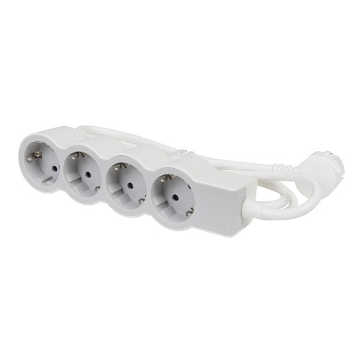 [E3HME] Legrand Toma de corriente estándar 4x2P+A con cable de 3 m - Blanco/Gris (Enchufe Europeo) - 694561