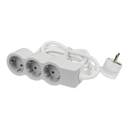 [E3HMC] Legrand Enchufe Estándar 3x2P+A Con Cable De 3m Blanco-Gris - 694559