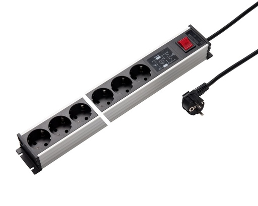 [E3K2C] Martin Kaiser 6-Way Alu Power Outlet Strip With Shutter 6.5A RFI Filter (European Socket) - 1338KZL6SW3
