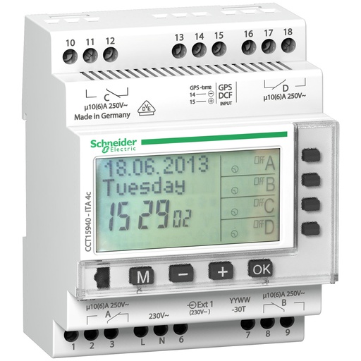 [E3K2S] Schneider Electric 4 Channel Programmable Year Time Switch - CCT15940