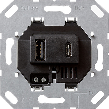 [E3JYA] Gira Fuente de Alimentación USB 2 Puertos Tipo A/C Unidad Base Negro - 236900