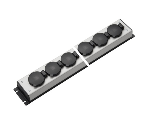 [E3QZM] Martin Kaiser Power Outlet Strip 10 Way Hinged Cover IP20 No Switch (European Socket) - 1059/10l-sw