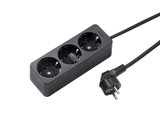 [E3R25] Martin Kaiser 3-Way Socket With Earthing Contact And 5m Cable Black (European Socket) - 538ZL5-15W/sw
