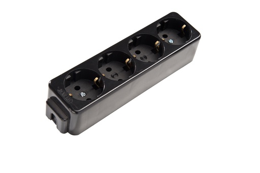 [E3R4M] Martin Kaiser 4-Way Socket With Earthing Contact And Eyelet Black (European Socket) - 535/sw