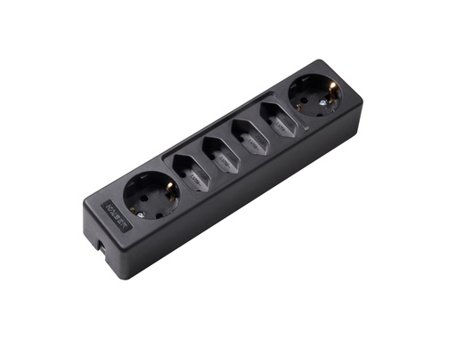 [E3R7E] Martin Kaiser 6-Way Socket with Shutter 2xSchuko 4xEuro 2.5Amp Outlets (European Socket) - 1012K/sw