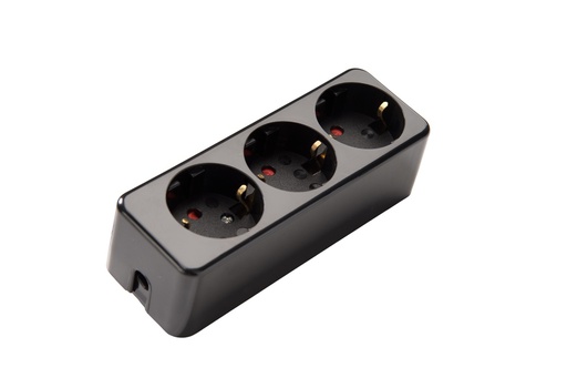 [E3R7R] Martin Kaiser 3-Way Black Socket With Earthing And Shutter (European Socket) - 538K/sw