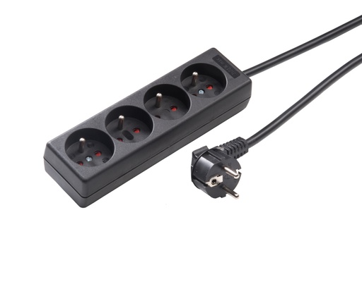 [E3R82] Martin Kaiser 4-Way Black Socket With Earthing Pin And Shutter (European Socket) - 041K/sw