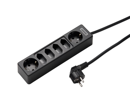 [E3RJC] Martin Kaiser 6-Way Socket With 2 Schuko and 4 Euro Outlets 1.5m Cable - 1012ZL/15W/sw